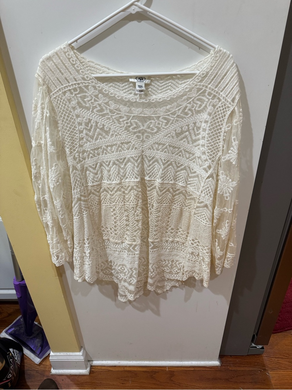 Cato Cream Crochet Lace Peasant Tunic Top